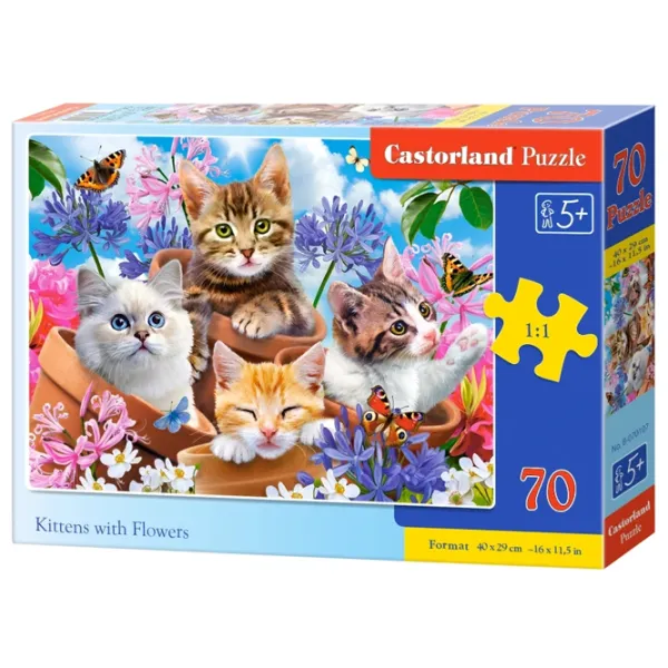 Puzzle 2D Castorland Kittens with Flowers 5+/ Numărul de piese: 70 photo 1