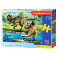 Puzzle 2D Castorland Tyrannosaurus vs Triceratops 5+/ Numărul de piese: 70