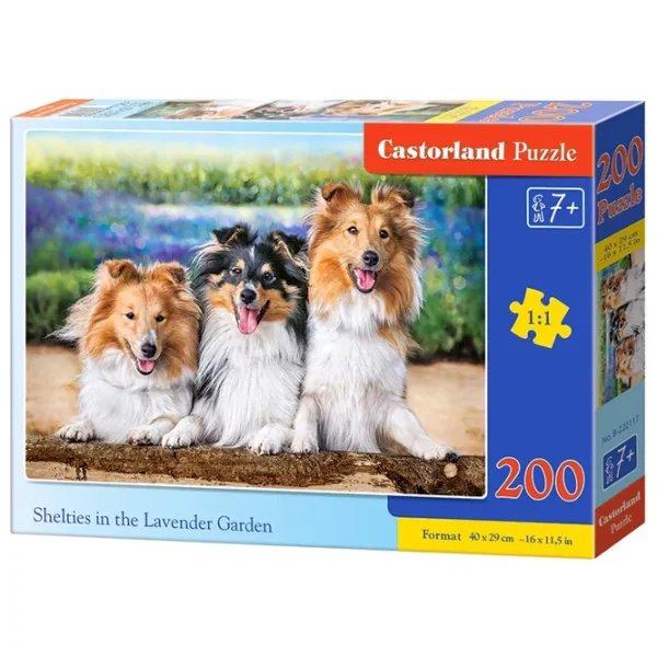 Puzzle 2D Castorland Shelties in the Lavender Garden 7+/ Numărul de piese: 200 photo 1