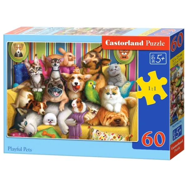 Puzzle 2D Castorland Playful Pets 5+/ Numărul de piese: 60 photo 1