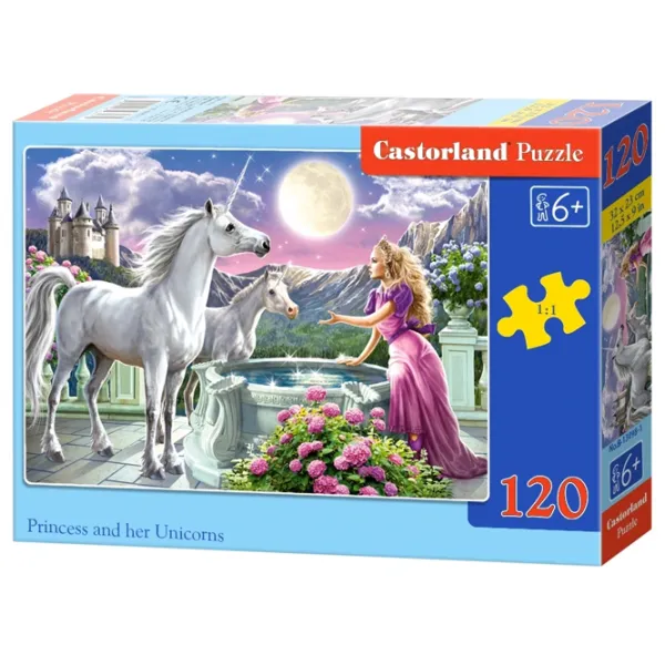 Puzzle 2D Castorland Princess and her Unicorns 6+/ Numărul de piese: 120 photo 1