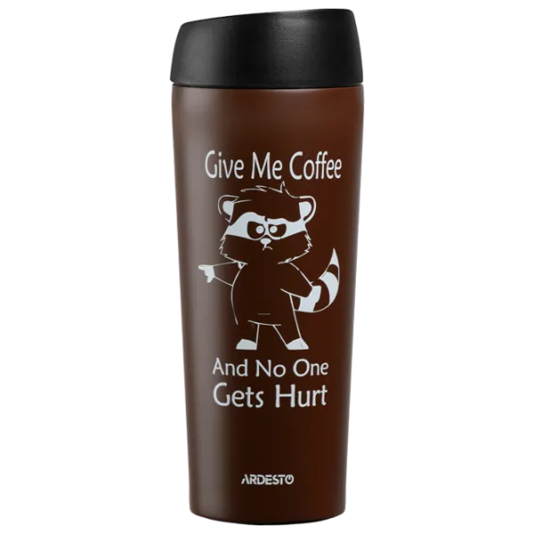Термокружка Ardesto Coffee Time Raccoon Коричневый 0.45л photo 1 Термокружка Ardesto Coffee Time Raccoon Коричневый 0.45л photo 1