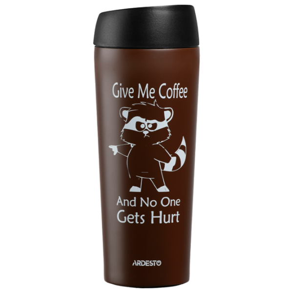 Термокружка Ardesto Coffee Time Raccoon Коричневый 0.45л photo 1 Термокружка Ardesto Coffee Time Raccoon Коричневый 0.45л photo 1