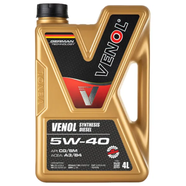 Моторное масло Venol 5W-40 Synthesis Diesel Active HC-EC 5W-40 4 л синтетическое photo 1
