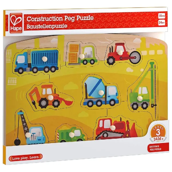 Пазл 2D Hape Construction Peg 2+/ Количество деталей: 9 photo 1 Пазл 2D Hape Construction Peg 2+/ Количество деталей: 9 photo 1