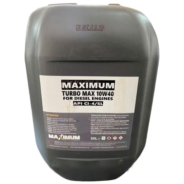 Моторное масло Maximum 10W40 Turbo Max CI-4/ SL 10W-40 20 л полусинтетическое photo 1