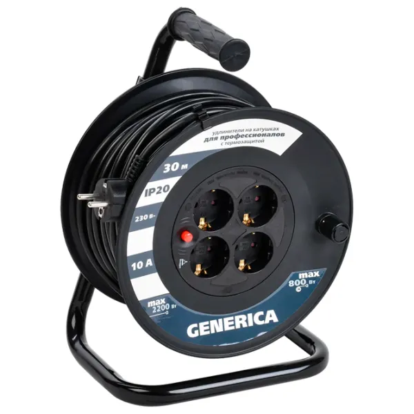 Удлинитель на катушке Generica WKP10-10-04-30-G 30 м Черный photo 1