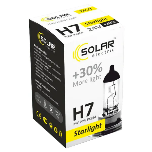 Lampă auto Solar Starlight +30% Halogen/ H7/ PX26d/ 70 W photo 1