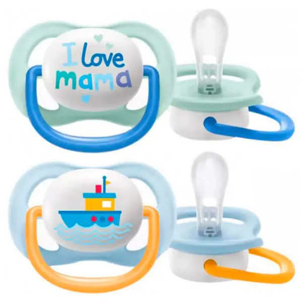 Suzetă cu tetina rotundă Philips Avent Ultra Air Happy SCF080/ 01 pentru băieți/ 0 luni - 6 luni/ Silicon/ Multicolor photo 1