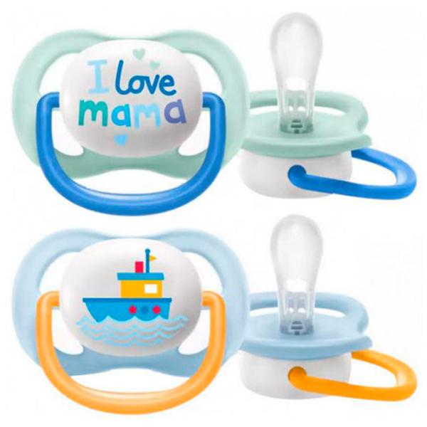 Suzetă cu tetina rotundă Philips Avent Ultra Air Happy SCF080/ 01 pentru băieți/ 0 luni - 6 luni/ Silicon/ Multicolor photo 1