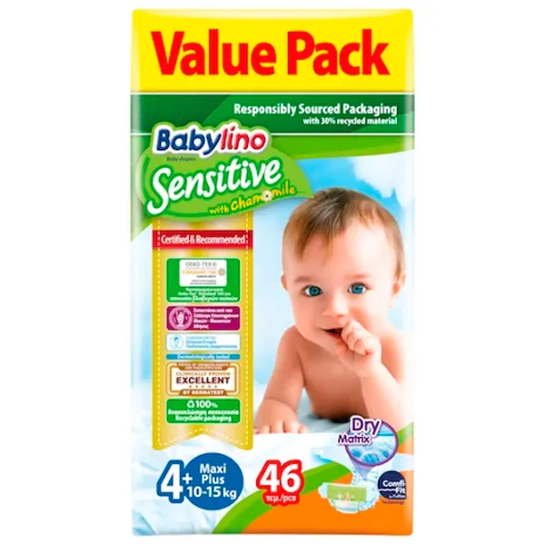 Scutece pentru copii Babylino Sensitive 4 10 - 15 kg / 46 buc. photo 1
