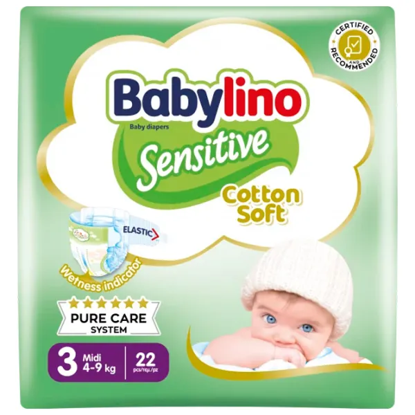 Scutece pentru copii Babylino Sensitive 3 4 - 9 kg/ 22 buc. photo 1