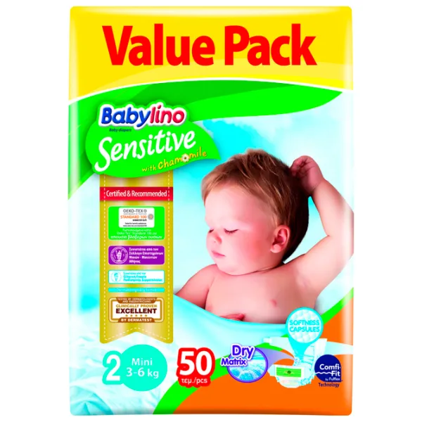 Scutece pentru copii Babylino Sensitive 2 3 - 6 kg/ 50 buc. photo 1