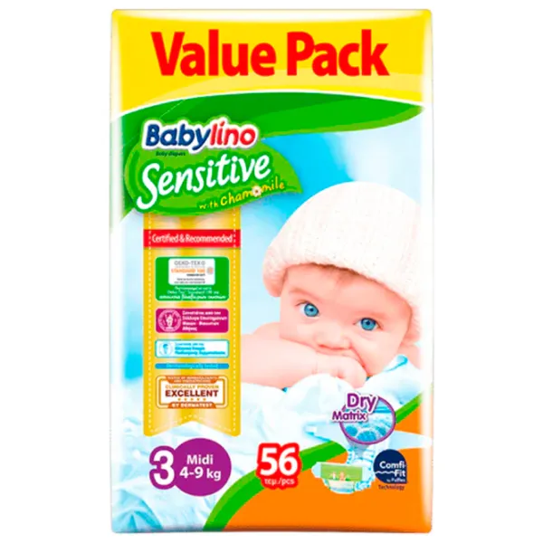 Scutece pentru copii Babylino Sensitive 3 4 - 9 kg/ 56 buc. photo 1