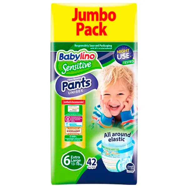 Подгузники для детей Babylino Sensitive Pants Unisex 6 13 - 18 кг/ 42 шт. photo 1