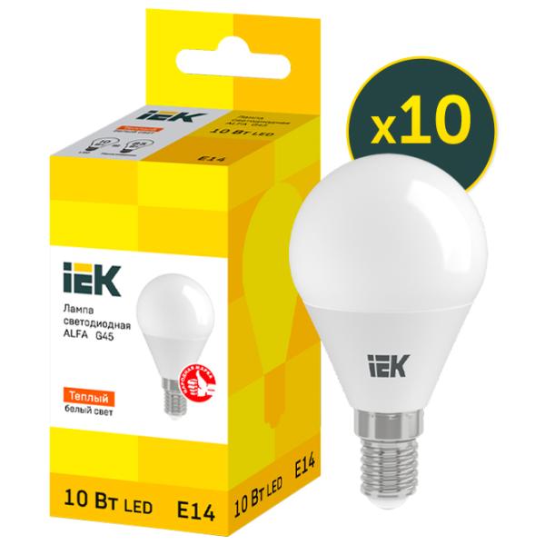 Комплект лампочек светодиодная IEK ALFA G45 LLE-G45-7-230-30-E27 E14/ 10 Вт/ 3000 K/ 900лм/ Yellow photo 1 Комплект лампочек светодиодная IEK ALFA G45 LLE-G45-7-230-30-E27 E14/ 10 Вт/ 3000 K/ 900лм/ Yellow photo 1
