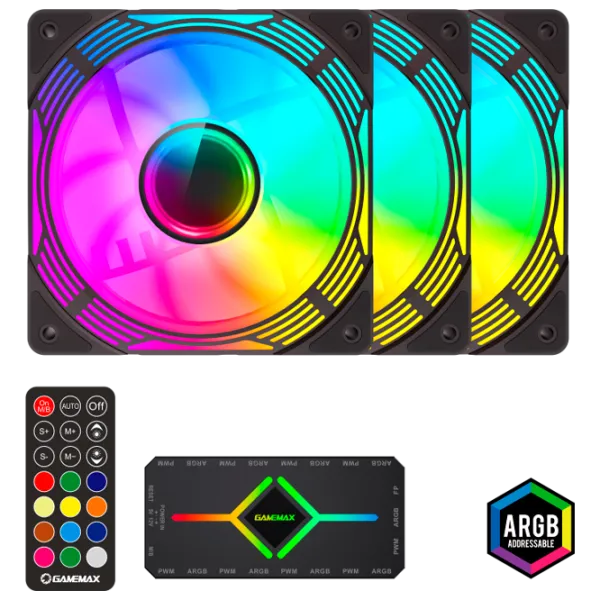 Вентилятор для корпуса Gamemax KF300 BK 3xARGB Fan Kit Гидравлический подшипник/ 1600 об/ мин photo 1