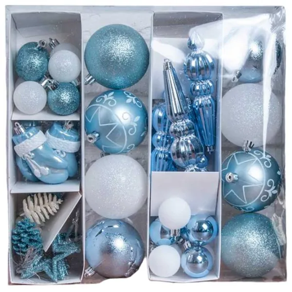 Jucării pentru brad Global Christmas DS11750 8 cm/ White, blue photo 1