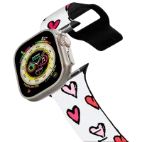 Ремень Apple Watch Ultra 2 Impact Band Romantic Girly Pink Red Sketched Hearts Pattern on White 38, 40, 41 мм/ Черный Разноцветный