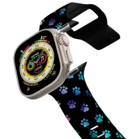 Curelușă Apple Watch Ultra 2 Impact Band Ombre Paw Prints 38, 40, 41 mm/ Black Multicolor