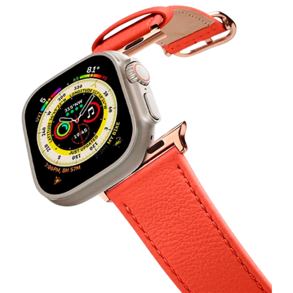 Curelușă Apple Watch Genuine Leather Band Piele/ 42, 44, 45, 49 mm/ Orange photo 1 Curelușă Apple Watch Genuine Leather Band Piele/ 42, 44, 45, 49 mm/ Orange photo 1