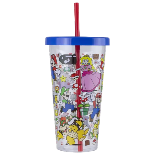 Pahar Paladone Super Mario Plastic Cup and Straw 0.7l / Plastic / Multicolor photo 1
