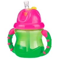 Sticluță cu pai Nuby NV0404002 240 ml 12 luni/ Silicon/ Multicolor