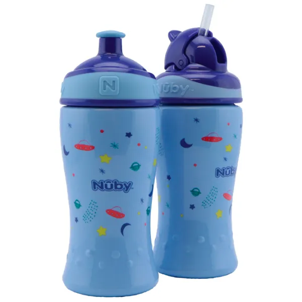 Бутылочка с соломинкой Nuby NV04017BLUE 360 мл 18 месяцев/ Силикон/ Синий photo 1