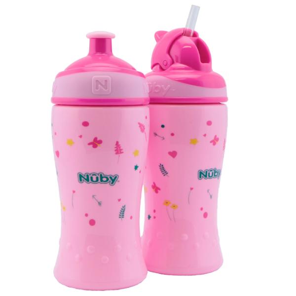 Sticluță cu pai Nuby NV04017PINK 360 ml 18 luni/ Silicon/ Pink photo 1