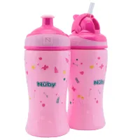 Sticluță cu pai Nuby NV04017PINK 360 ml 18 luni/ Silicon/ Pink