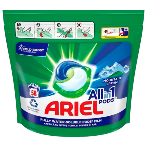 Detergent Ariel Pods Mountain Spring Gel 1.4 kg  Număr spălări: 58 photo 1