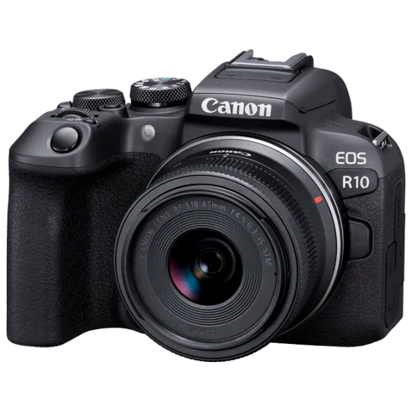 Фотоаппарат Canon EOS R10 & RF-S 18-45mm f/ 4.5-6.3 IS STM KIT Kit CMOS/ Черный photo 1 Фотоаппарат Canon EOS R10 & RF-S 18-45mm f/ 4.5-6.3 IS STM KIT Kit CMOS/ Черный photo 1