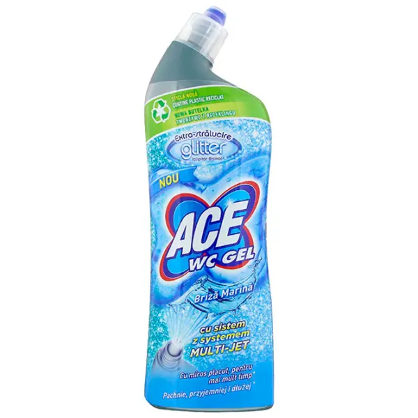 Soluție pentru toaletă Ace WC Gel Glitter Marine Breeze 03102 elimină depunerile de urină, bacterii și microbi photo 1