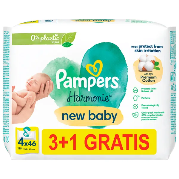 Șervețele umede Pampers Baby wipes 4 x 46 pentru bebeluși photo 1