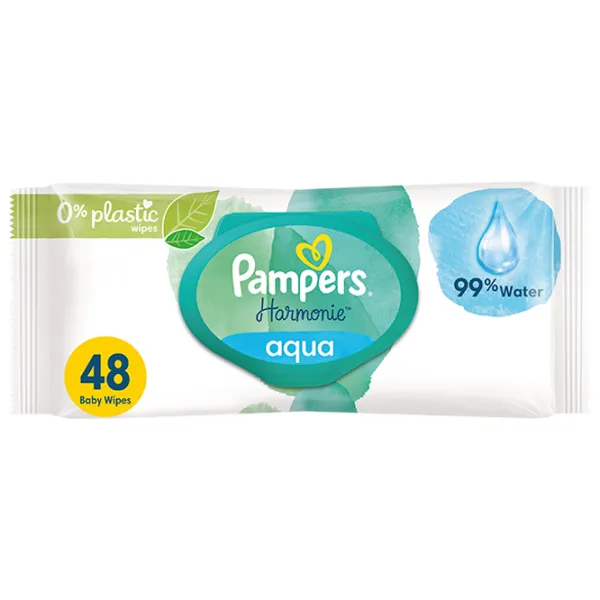 Șervețele umede Pampers Harmonie Aqua 1 x 48 pentru bebeluși photo 1