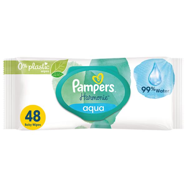 Șervețele umede Pampers Harmonie Aqua 1 x 48 pentru bebeluși photo 1