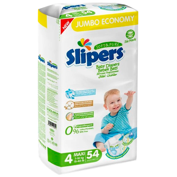 Подгузники для детей Slipers Maxi 4 7 - 18 кг/ 54 шт. photo 1 Подгузники для детей Slipers Maxi 4 7 - 18 кг/ 54 шт. photo 1