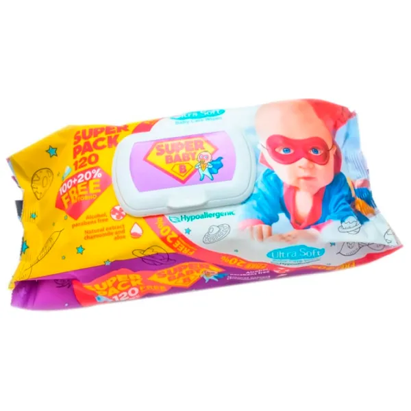 Șervețele umede SuperBaby SuperPack 1 x 120 pentru bebeluși photo 1