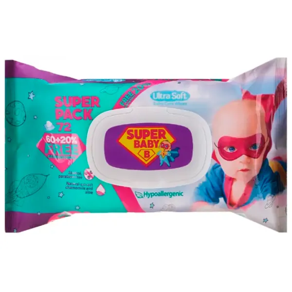 Șervețele umede SuperBaby 4820207590434 1 x 72 pentru bebeluși photo 1