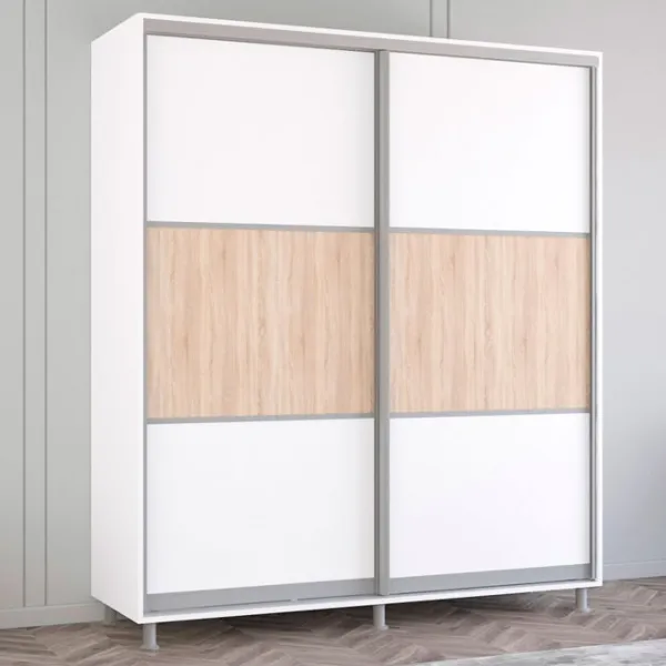 Dulap Glisant Mobildor-Lux ARON 1900 K 8681 190 x 60 x 200 / PAL / Alb briliant photo 1