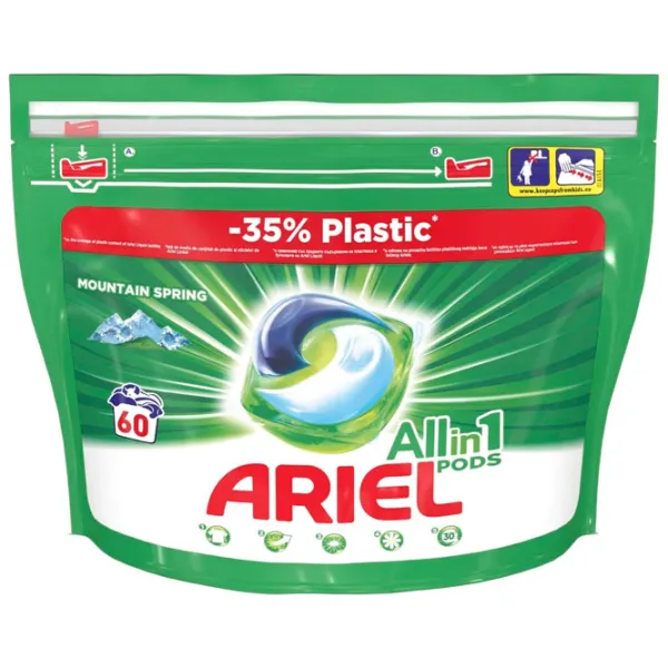 Detergent Ariel Pods Mountain Spring Gel 1.62 kg  Număr spălări: 60 photo 1