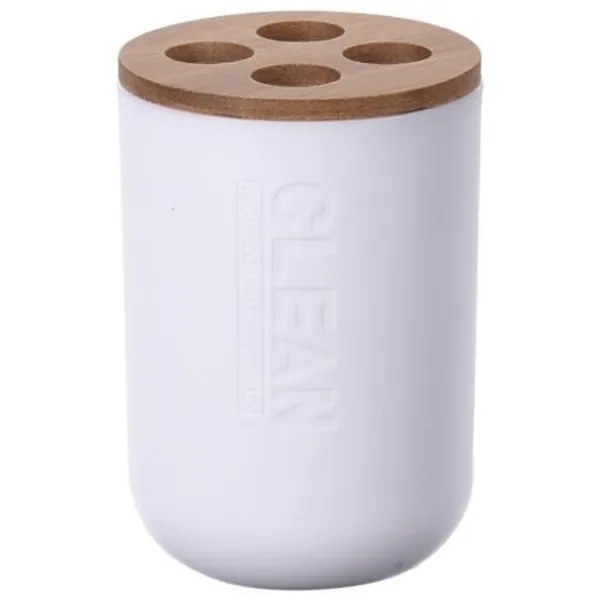 Стакан для зубных щёток Bathroom Solutions Round with lid Бамбук/ Белый/ На столе photo 1