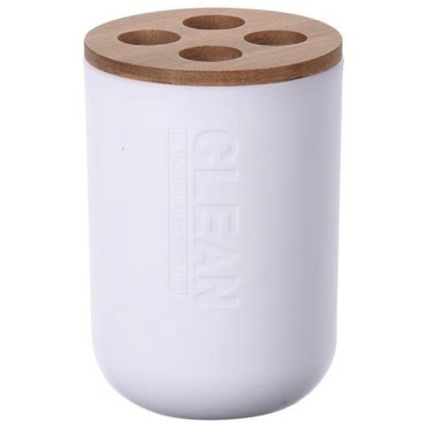 Стакан для зубных щёток Bathroom Solutions Round with lid Бамбук/ Белый/ На столе photo 1
