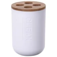 Pahar pentru periuțe de dinți Bathroom Solutions Round with lid Bambus/ White/ Pe masă