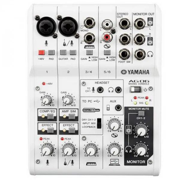 Mixer analog Yamaha AG06 activ/ 20 Hz - 20 kHz/ White photo 1