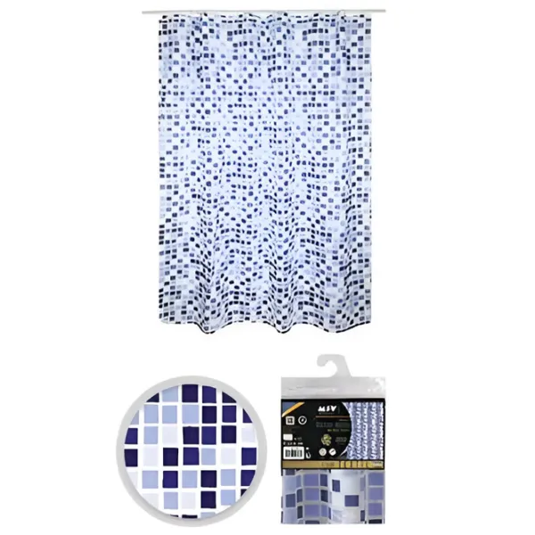 Perdea de duș MSV Mosaic 200 x 180 cm/ Poliester/ Blue photo 1