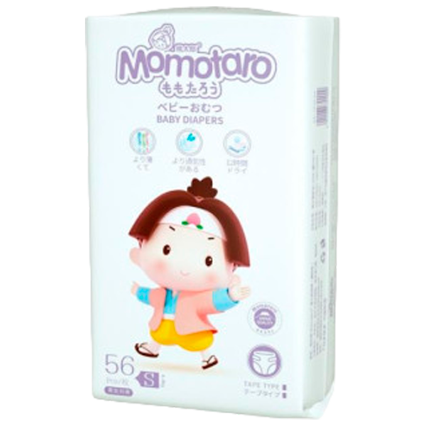 Подгузники для детей Momotaro Baby Diapers S 4 - 8 кг/ 56 шт. photo 1