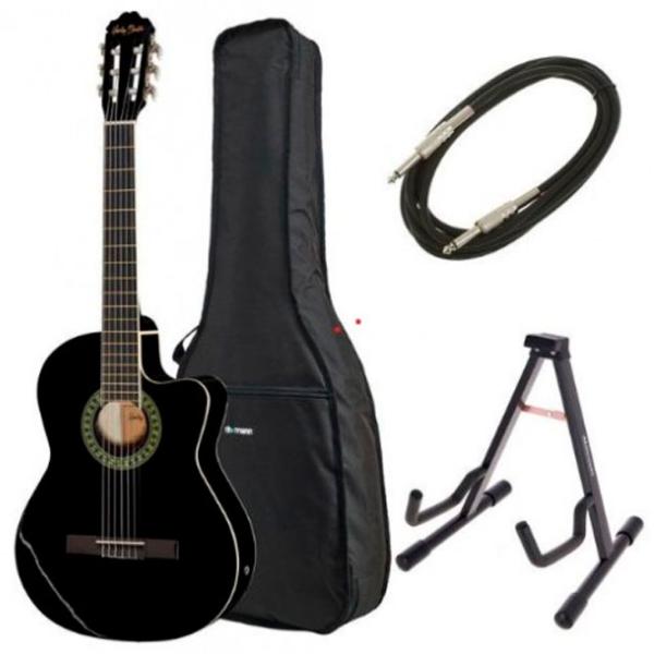 Классическая гитара Harley Benton CG200CE-BK Set 4/ 4, Классическая, Черный photo 1