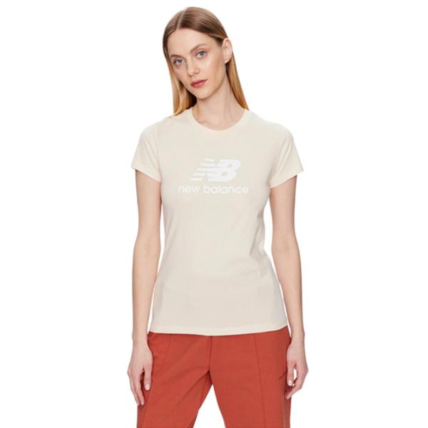 Футболка для женщин New Balance Shirt Essentials Stacked Logo 30% полиэстер/ Бежевый photo 1