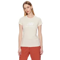Tricou pentru femei New Balance Shirt Essentials Stacked Logo 30% poliester/ Beige